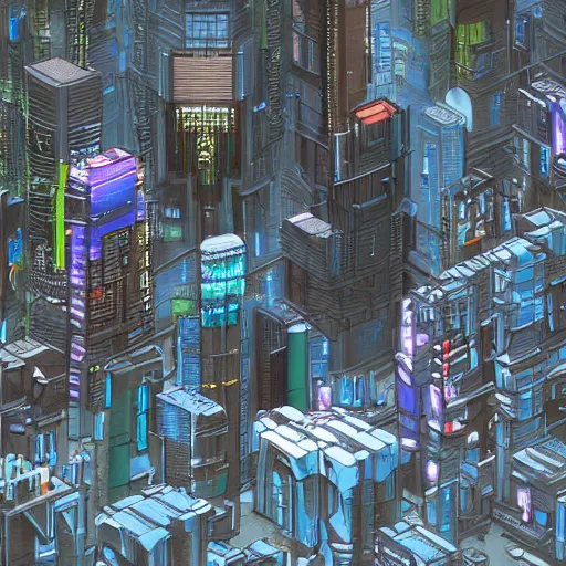 Image similar to large cyberpunk city, side view