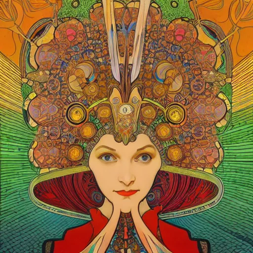 Image similar to art by benoit mandelbrot, alphonse mucha, alex grey, syd mead