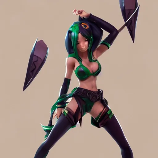 Image similar to character sheet of battle bunny akali (League of Legends). 3d render, octane render, iRay, ray tracing, realistic, highly detailed, trending on artstation, 4k, cgsociety, unreal engine 5, redshift render, blender cycles, behance, cg