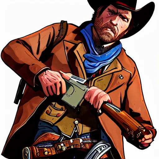 Image similar to Arthur Morgan from Red Dead Redemption 2 drawn in the style of Borderlands