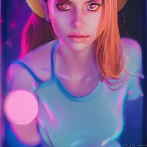 Prompt: portrait of a cute young woman with robot ears and eyes, 4k, sharp focus, neon colored fluorescent lighting, Andreas Rocha, perfect faces, fine details
