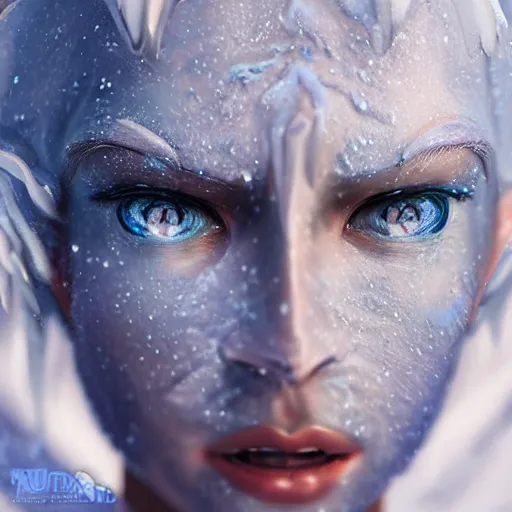 Image similar to a portrait photo of an ice elemental, human features, extremely detailed, beautiful portrait, fantasy art, face mad out of ice, ice person, photorealistic