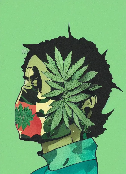 Image similar to profile picture by sachin teng x bape, marijuana, organic painting, asymmetrical, green, marijuana smoke, matte paint, hard edges, energetic