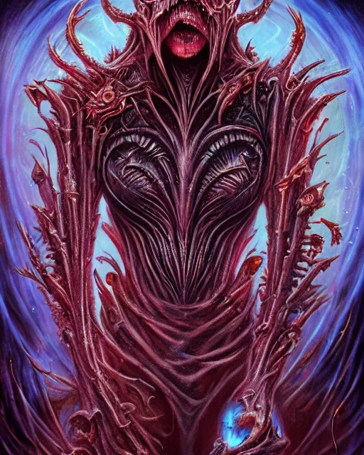 Prompt: charred bloody fleshmetal feminine cyborg daemonhost psychedelic flamer of tzeentch, by antonio j. manzanedo, giger, alex grey, android jones, wayne barlowe, philippe druillet, raymond swanland, cyril rolando, josephine wall, harumi hironaka, cronenburg, trending on artstation