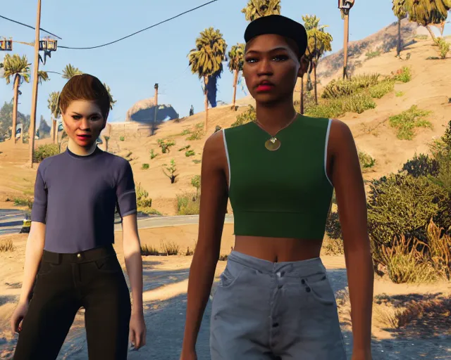 Image similar to zendaya and hunter schafer in gta 5, cdx