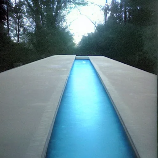 Prompt: Beautiful colored-photo cameraphone 2005 soft liminal Photograph of an infinite dark walkway pool