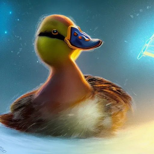 Image similar to duck drinks energy napiokmonstr energy, concept art, wlop, digital painting, trending on artstation, highly detailed, epic composition, official media, 8 k uhd