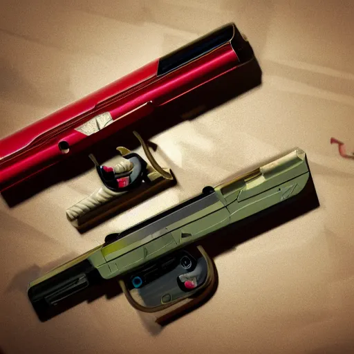 Image similar to toys like gun, great colors, soft lighting, mobile game, concept art