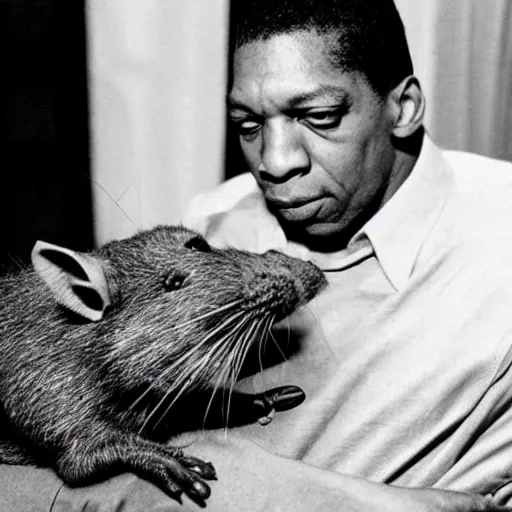 Image similar to john coltrane snuggling a giant rat