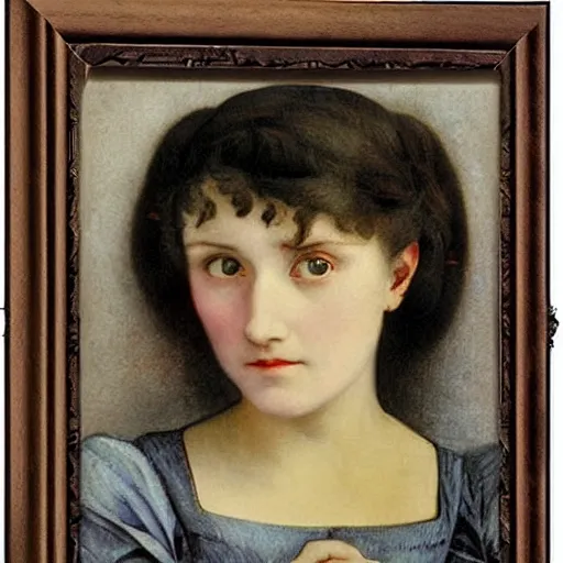 Prompt: portrait of a beautiful young lady with huge bright silver eyes, colored daguerreotype by pontormo, by bosch, by mucha, by Mackintosh, by max ernst, art noveau, ornate, highly detailed, liminal, eerie, Bright pastel colors