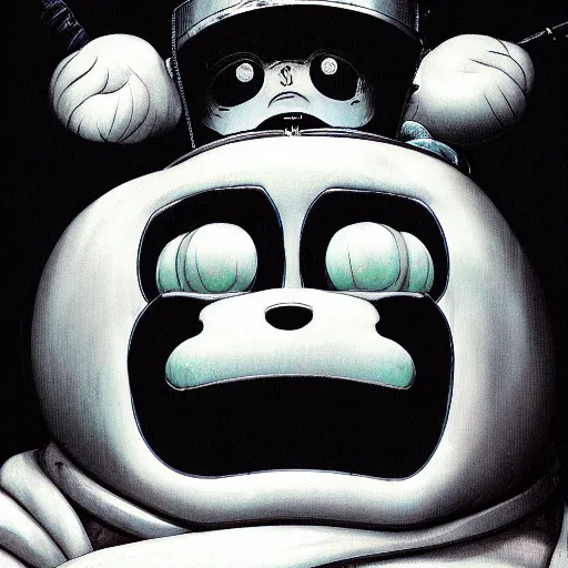 Image similar to portrait closeup of crazy stay puft marshmallow man, symmetrical, by yoichi hatakenaka, masamune shirow, josan gonzales and dan mumford, ayami kojima, takato yamamoto, barclay shaw, karol bak, yukito kishiro