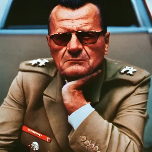 Prompt: 60s movie still close portrait of Josip Broz Tito, cinestill 800t eastmancolor, dramatic expression, very detailed, skin texture, high quality