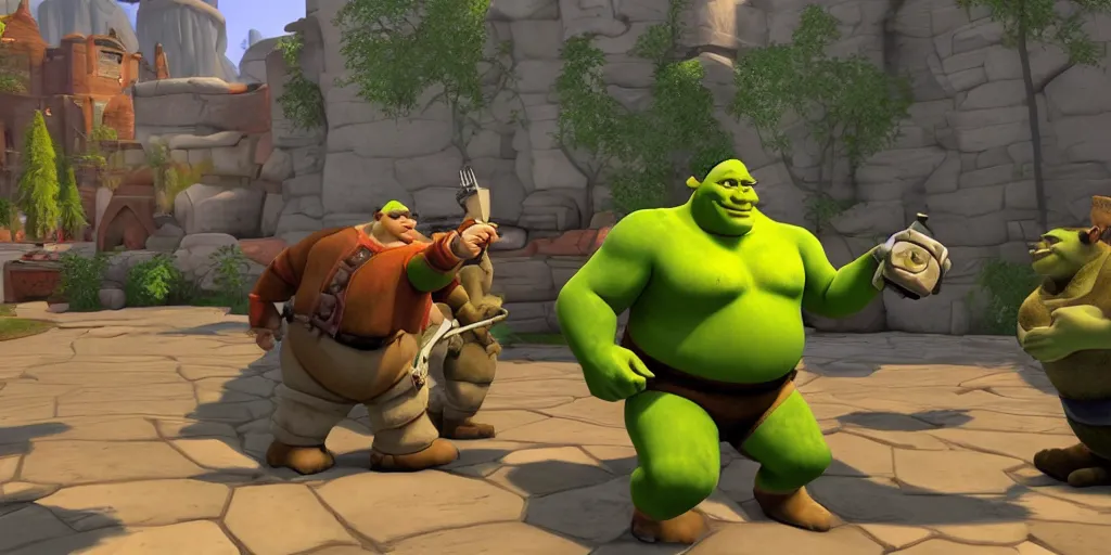 Image similar to shrek in team fortress 2 on the red team playing upward, realistic 4 k octane beautifully detailed render, 4 k post - processing, highly detailed, intricate complexity, epic composition, magical atmosphere, cinematic lighting, masterpiece, ultra hd