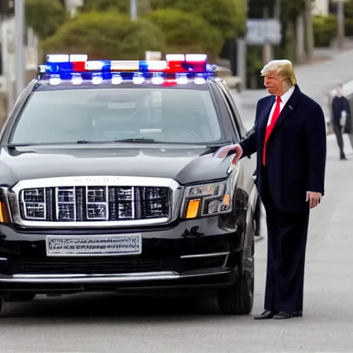 Image similar to donald trump driving a police car