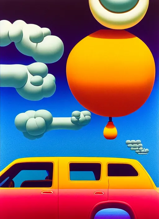 Image similar to inflated car by shusei nagaoka, kaws, david rudnick, airbrush on canvas, pastell colours, cell shaded, 8 k