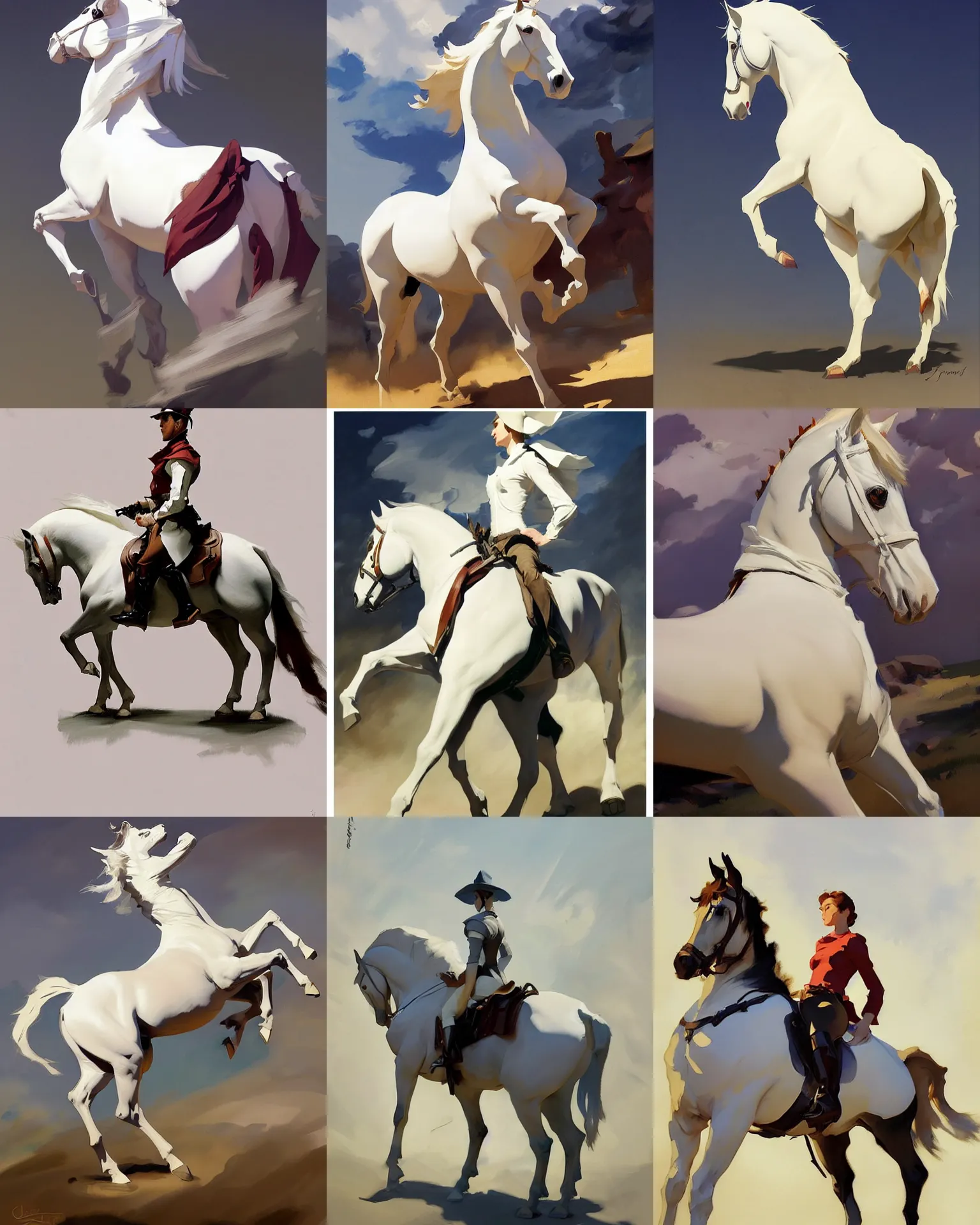 Image similar to cloth fabric white horse jodhpurs side view greg manchess painting by sargent and leyendecker, studio ghibli, fantasy, medium shot, asymmetrical, intricate, elegant, matte painting, illustration, hearthstone, by greg rutkowski, by greg tocchini, by james gilleard, by joe fenton