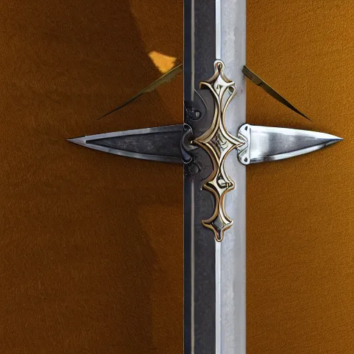 Prompt: photography of a full crusader sword, medieval, cruciform, straight blade, with an golden hilt, by john howe, full view, realistic, unreal engine, 8 k, artstation, deviantart, pinterest