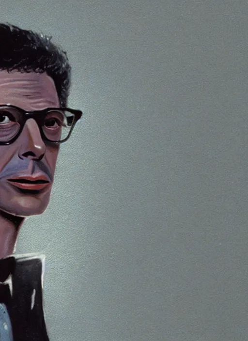 Image similar to portrait of jeff goldblum in the fly ( 1 9 8 6 ), highly detailed, centered, concept art, smooth, sharp focus, illustration, rick griffin, bob fried, victor moscoso, randy tuten, david singer