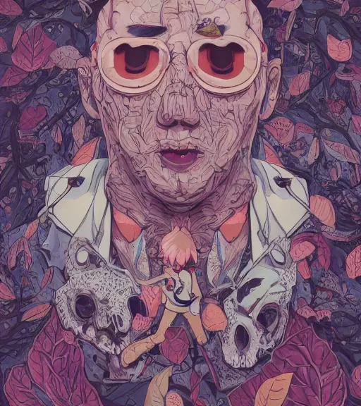 Prompt: portrait, nightmare anomalies, leaves with quincy by miyazaki, violet and pink and white palette, illustration, kenneth blom, mental alchemy, james jean, pablo amaringo, naudline pierre, contemporary art, hyper detailed
