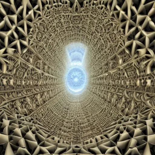 Prompt: hyperrealistic 3 d render of a massive fractal cathedral interior populated by mandelbrot fractals, carving, unreal engine, carved ivory, octane render, realistic, white, volumetric lighting, hyperrealism, shocking, glowing, carved marble, opalescent, carved soap, sacred geometry, angelic, catholicpunk, photorealism, 8 k, trending on artstation