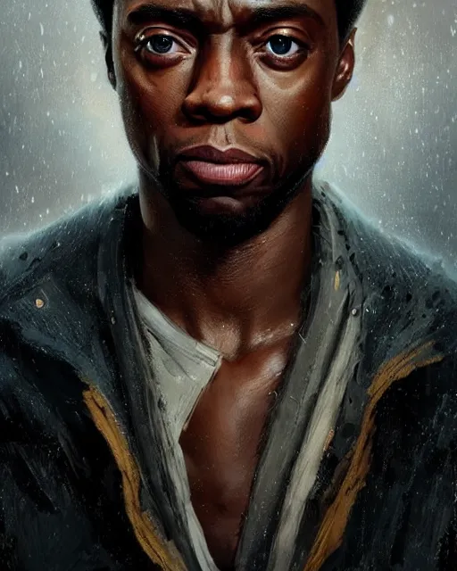 Image similar to chadwick boseman, hyper realistic face, beautiful eyes, fantasy art, in the style of greg rutkowski, intricate, hyper detailed, smooth