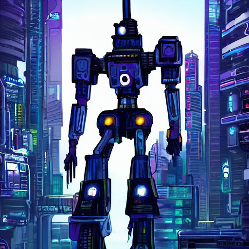 Image similar to mecha version of the tinman, danguiz, cyberpunk city street background