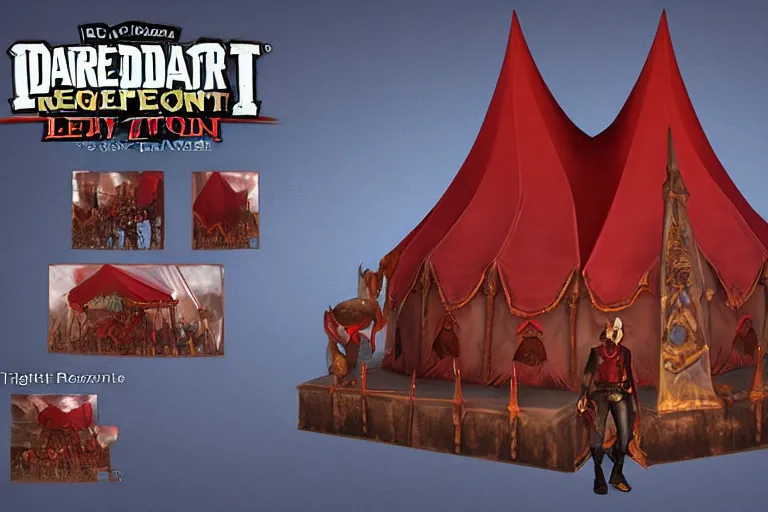 Image similar to 3d sculpt of a huge dark fantasy gothic circus tent, artstaton, League of Legends, red dead redemption2, overwatch, digital illustration