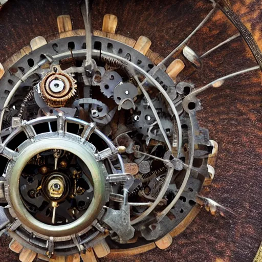 Image similar to Picture of a mechanical steampunk cicada, gears, beautiful piece of technology, ultrarealistic, 8k, photography