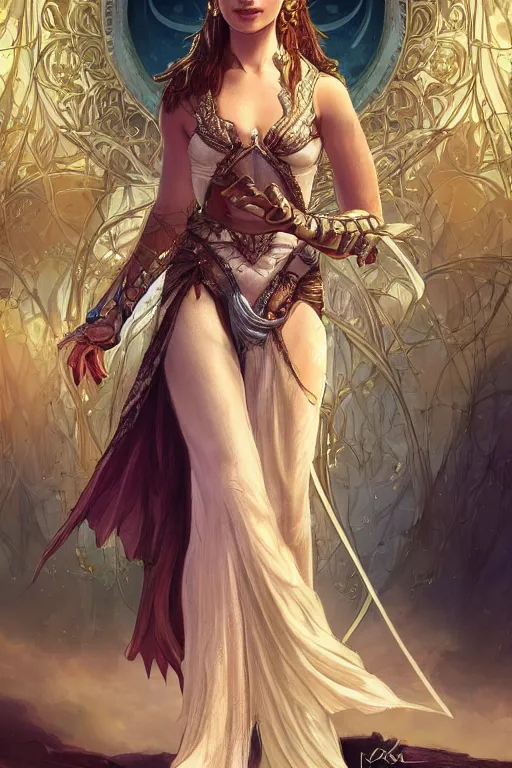 Prompt: Natalie Portman wearing Kida's outfit from atlantis, cute, fantasy, intricate, elegant, highly detailed, digital painting, 4k, HDR, concept art, smooth, sharp focus, illustration, art by artgerm and H R Giger and alphonse mucha