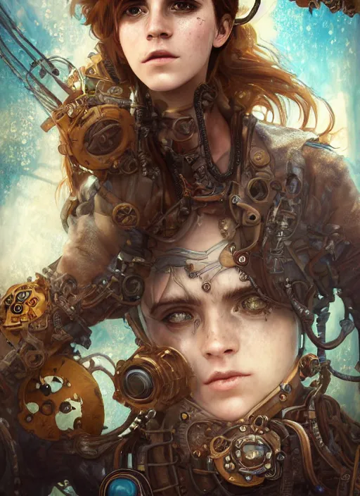 Image similar to underwater steampunk pirate biopunk portrait of emma watson, hyper detailed, digital art, cinematic lighting, studio quality, smooth render, unreal engine 5, octane rendered, art style by klimt and nixeu and ian sprigger and wlop and krenz cushart.