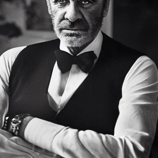 Image similar to a highly detailed cgi portrait of Sean Connery as James Bond, 30mm Annie Leibovitz