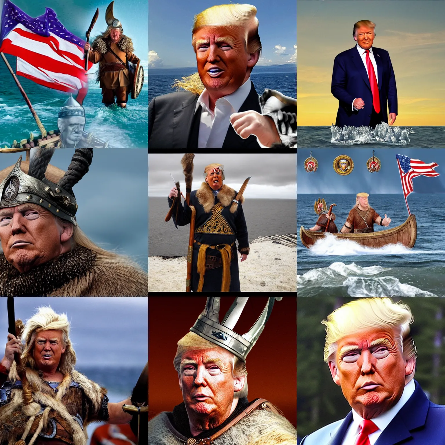 Prompt: donald trump as a viking on sea