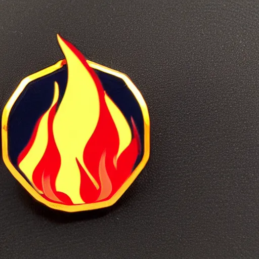 Image similar to a diamond enamel pin depicting a minimalistic clean graphic illustration fire flames warning label, smooth curves