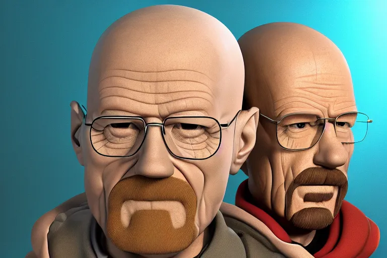 Image similar to 3 d render, pixar quality poster of walter white