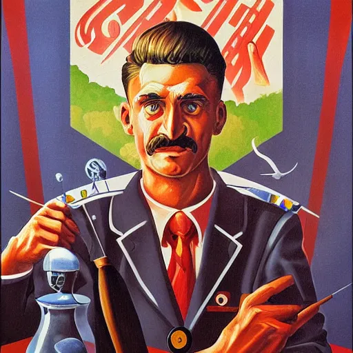 Image similar to a detailed and complex, highly detailed, concept art, soviet propaganda poster depicting a software developer. painting by irakli toidze