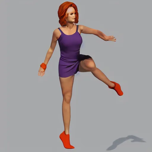 Prompt: christina hendrix character model, jumping jack pose, orthographic front view, single figure, 4 k photograph, clear details