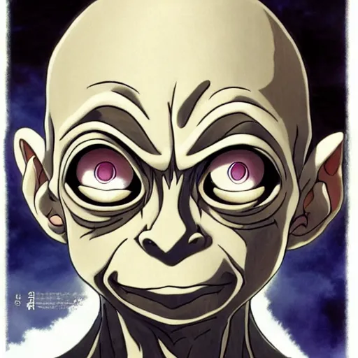 Prompt: gollum design for anime movie by hayao miyazaki, anime portrait