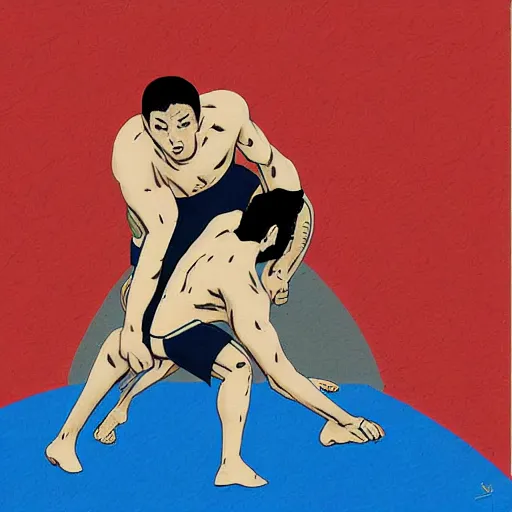 Image similar to royler gracie, digital art, utamaro kitagawa style