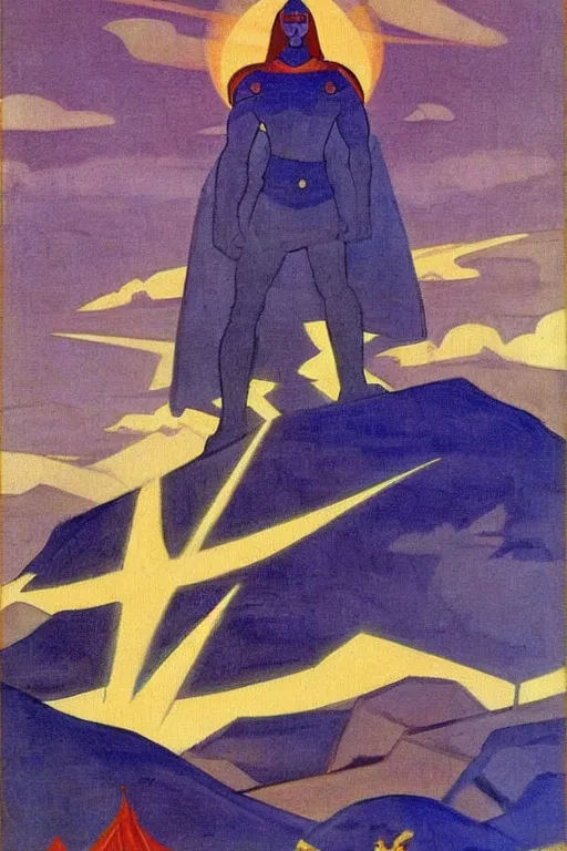 Image similar to thor, marvel, artwork by nicholas roerich,