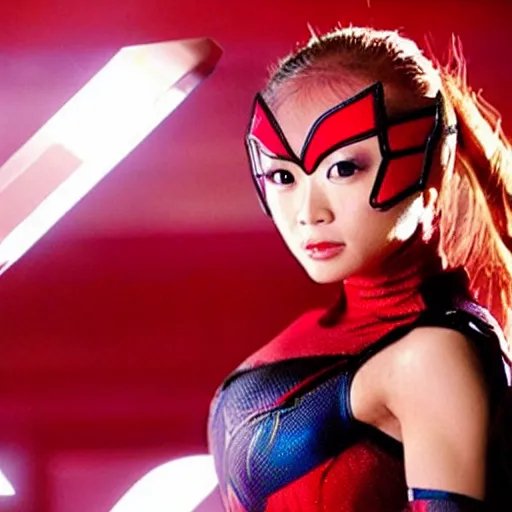Prompt: Ayumi Hamasaki as spiderwoman , film still, best scene,
