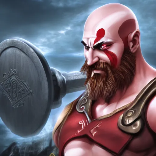 Image similar to kratos, god of thunder war, trending on artstation, anime 4 k