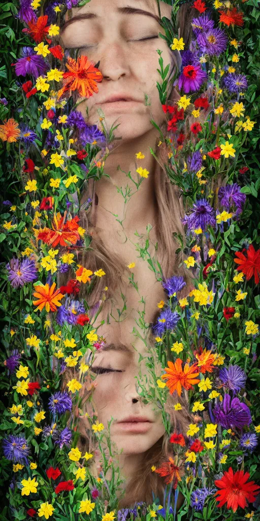 Image similar to wild flowers human face dreaming