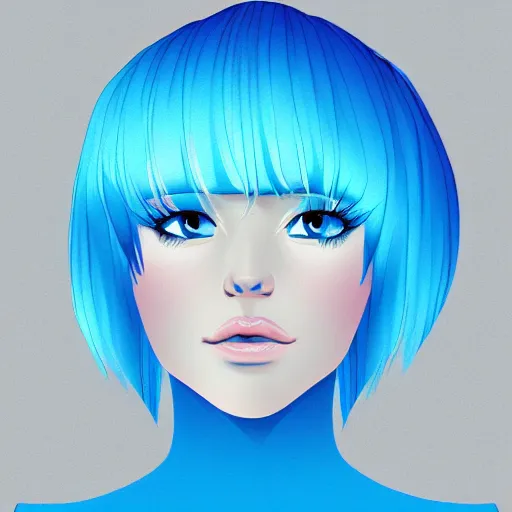 Prompt: portrait of a girl with blue hair, light blue gradient background, trending on artstation