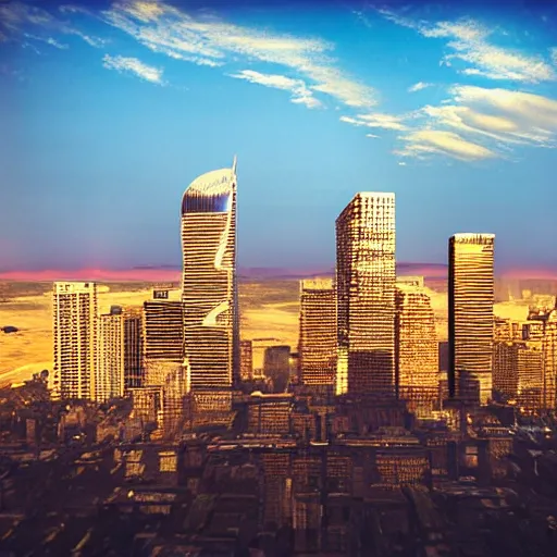 Image similar to the city of golden shadows. Realistic Foto.