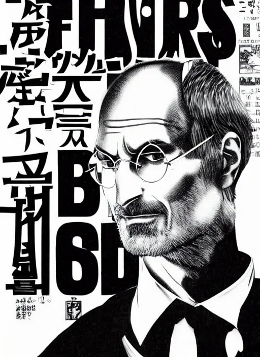 Image similar to official steve jobs manga, by katsuhiro otomo and hiroya oku and makoto yukimura