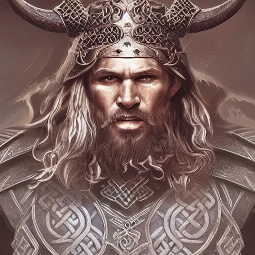 Image similar to a viking king, intricate, highly detailed, digital painting, artstation, concept art, sharp focus, illustration, art by Ross tran