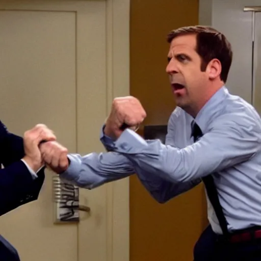 Prompt: Toby Flenderson punches Michael Scott in the face