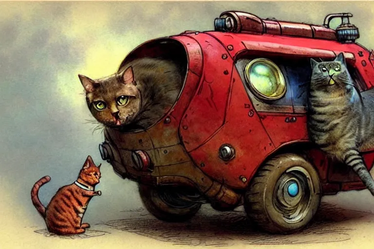 Prompt: adventurer ( ( ( ( ( 1 9 5 0 s retro future robot android fat rat wagon. versus evil cat. muted colors. ) ) ) ) ) by jean baptiste monge!!!!!!!!!!!!!!!!!!!!!!!!! chrome red