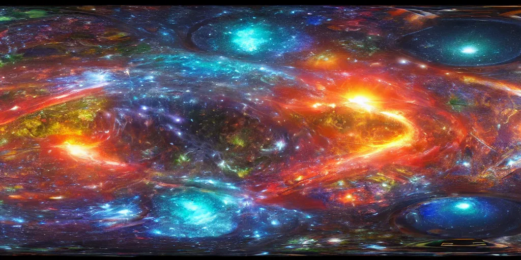 Image similar to the spectacular multiverse, equirectangular projection 360 panoramic, artstation, digital painting, 8k