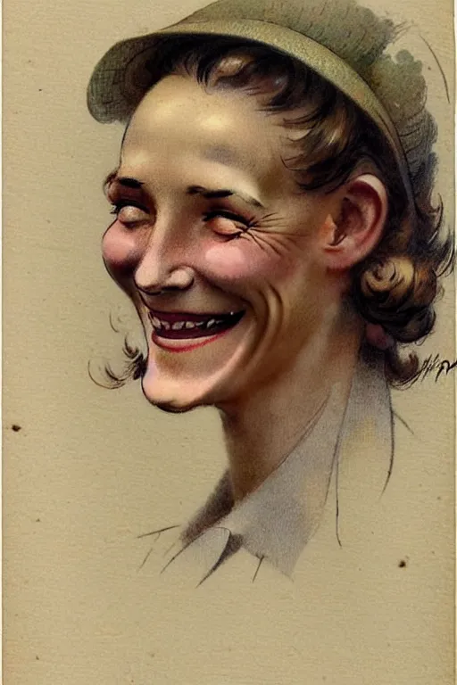 Prompt: ( ( ( ( ( 1 9 5 0 s retro happy smiling skinny farmer face portrait. muted colors. ) ) ) ) ) by jean - baptiste monge!!!!!!!!!!!!!!!!!!!!!!!!!!!!!!